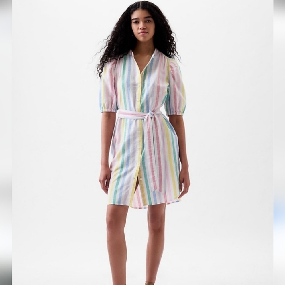 GAP Linen-Cotton Puff-Sleeve Mini Shirtdress